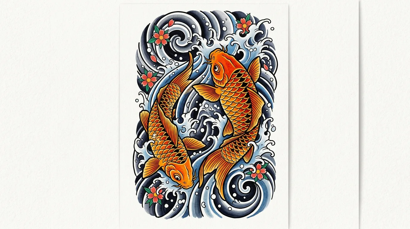 AI-generated Japanese koi fish tattoo design using Nano Banana prompts