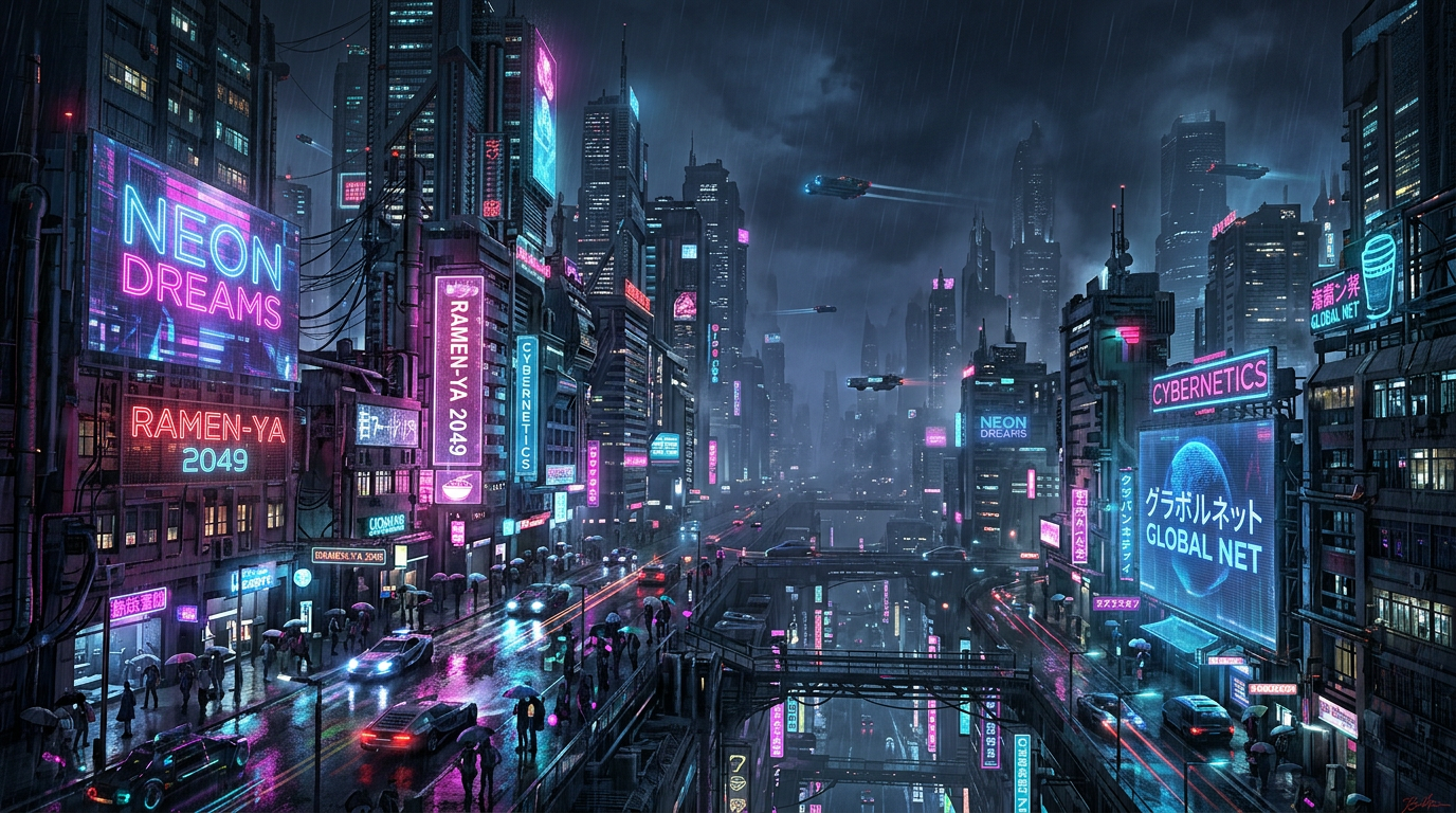 AI-generated cyberpunk cityscape wallpaper created with Nano Banana